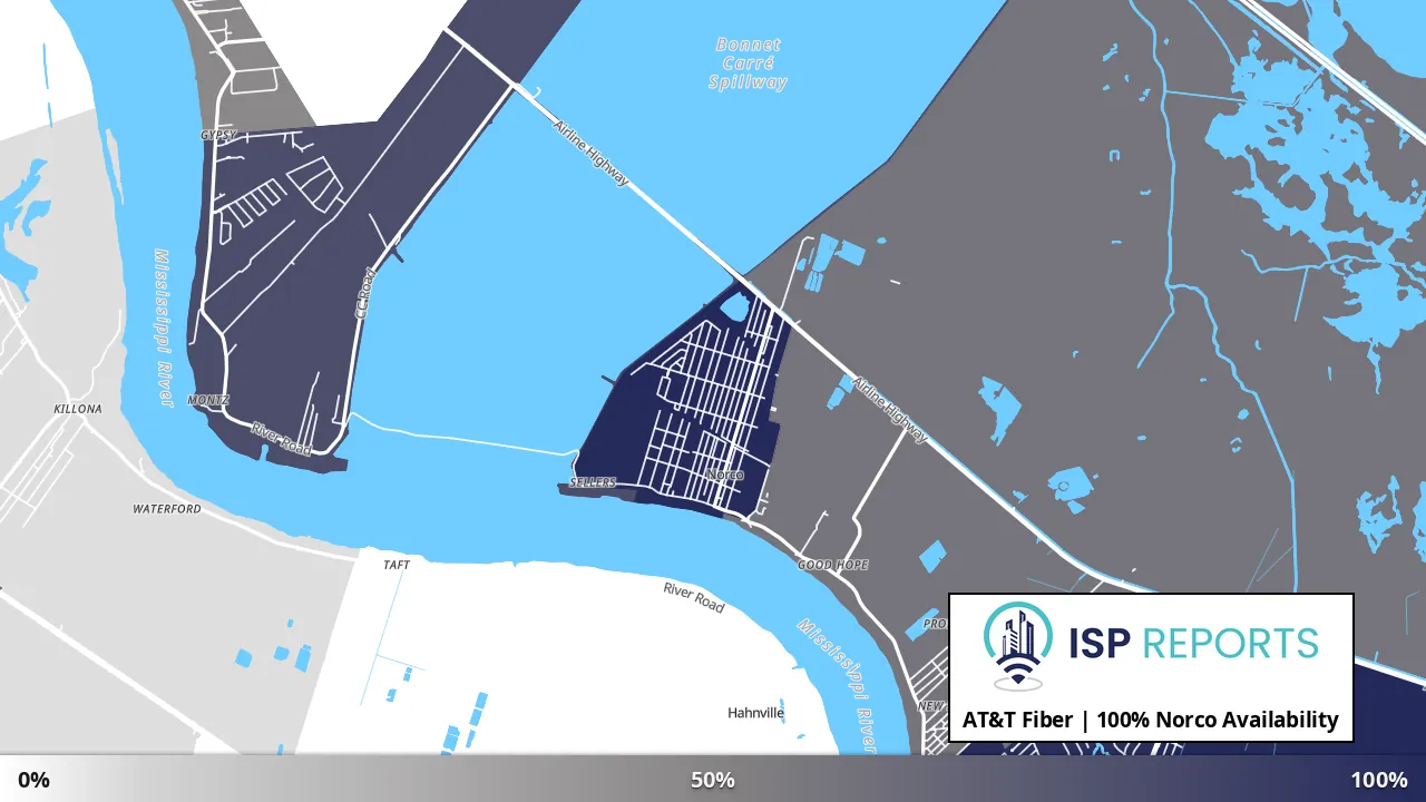 Norco, LA map of internet availability