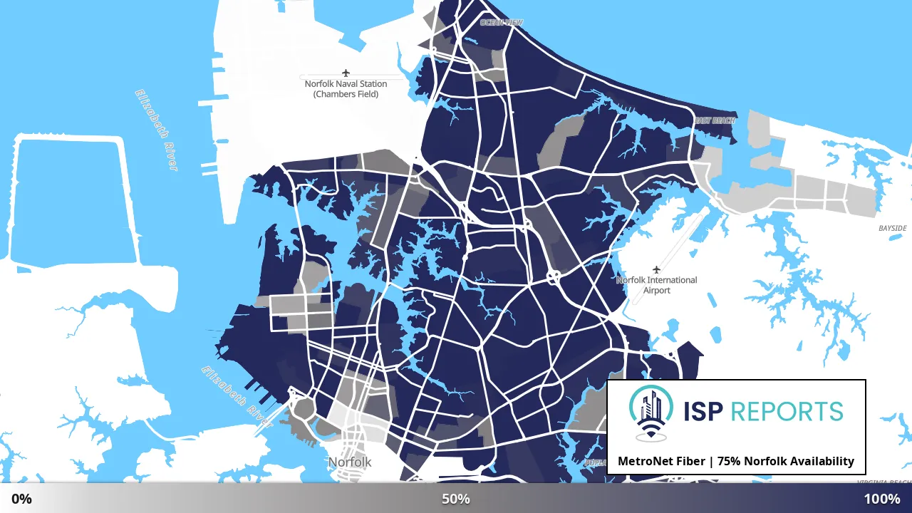 Norfolk, VA map of internet availability