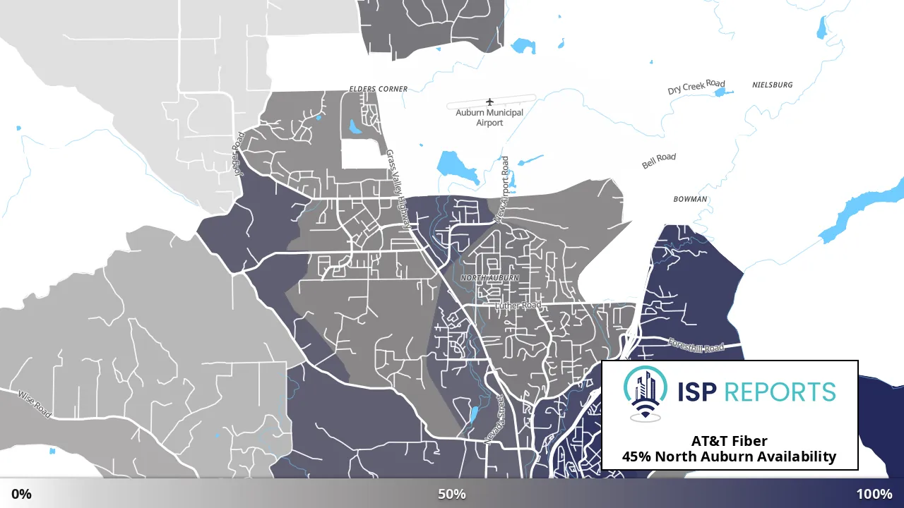 North Auburn, CA map of internet availability