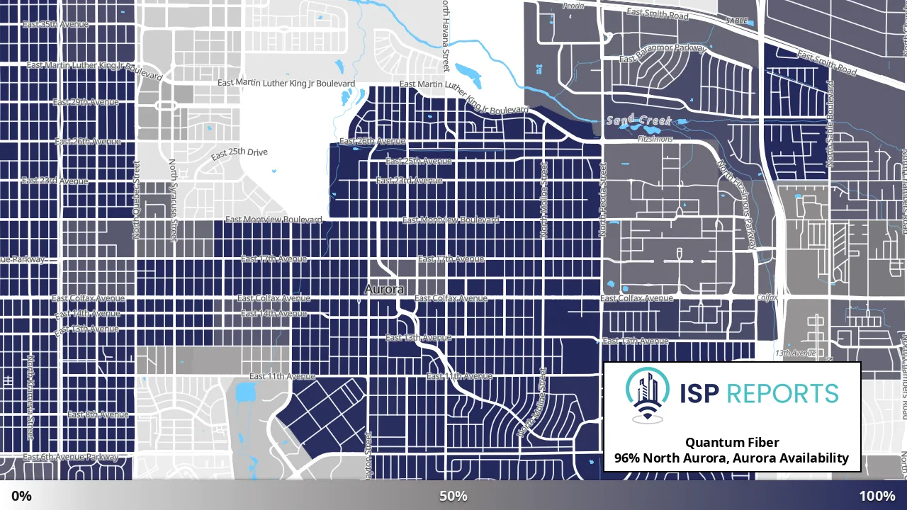North Aurora, Aurora, CO map of internet availability