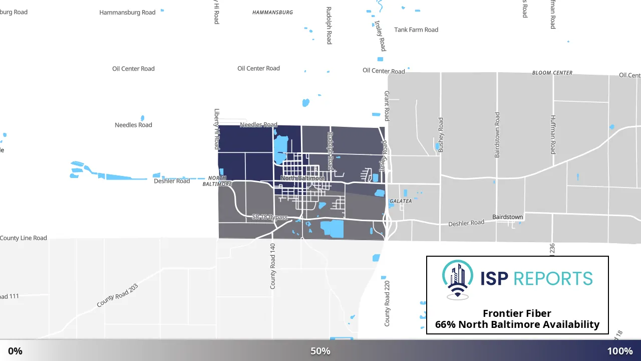 North Baltimore, OH map of internet availability