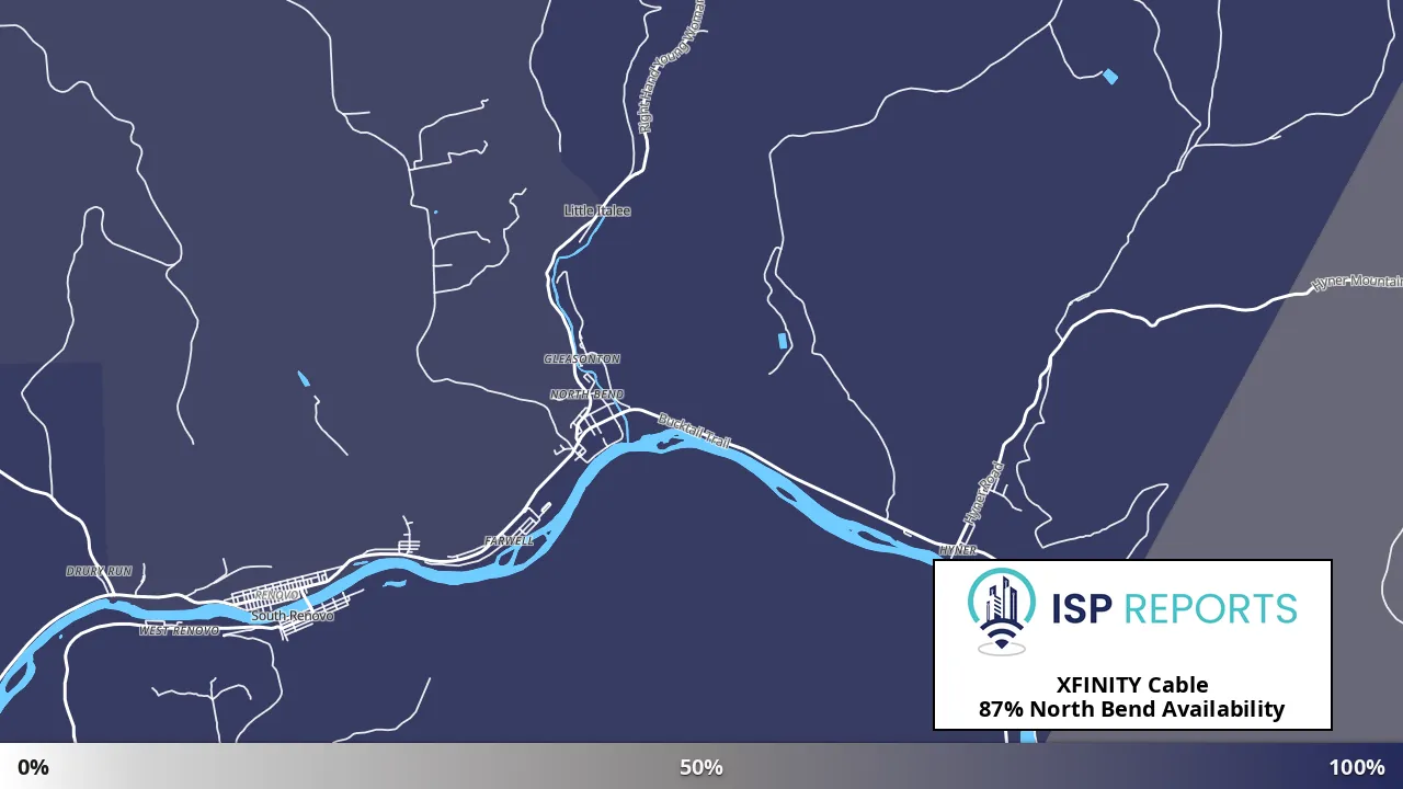 North Bend, PA map of internet availability