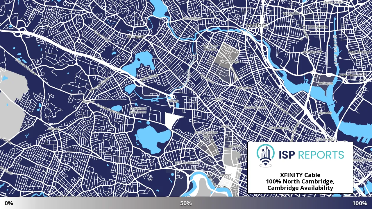 North Cambridge, Cambridge, MA map of internet availability