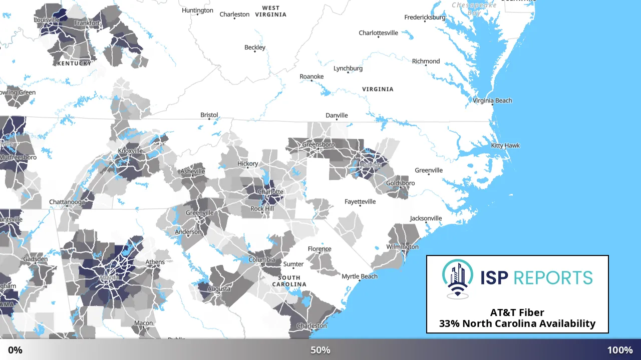 North Carolina map of internet availability