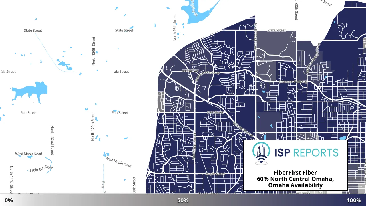 North Central Omaha, Omaha, NE map of internet availability