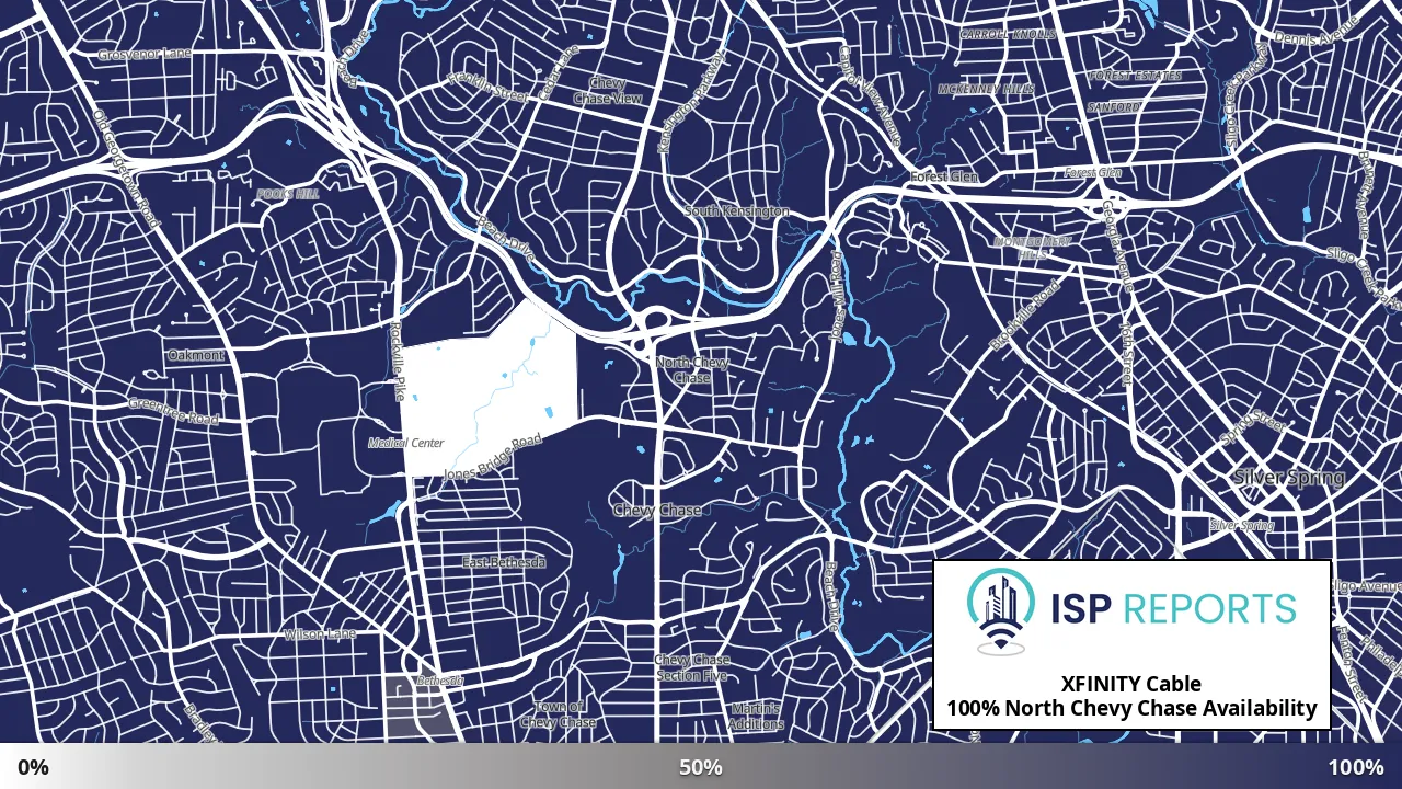 North Chevy Chase, MD map of internet availability