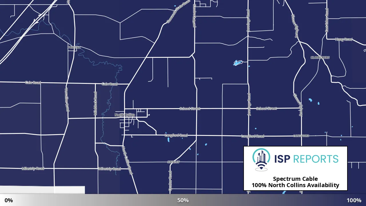 North Collins, NY map of internet availability