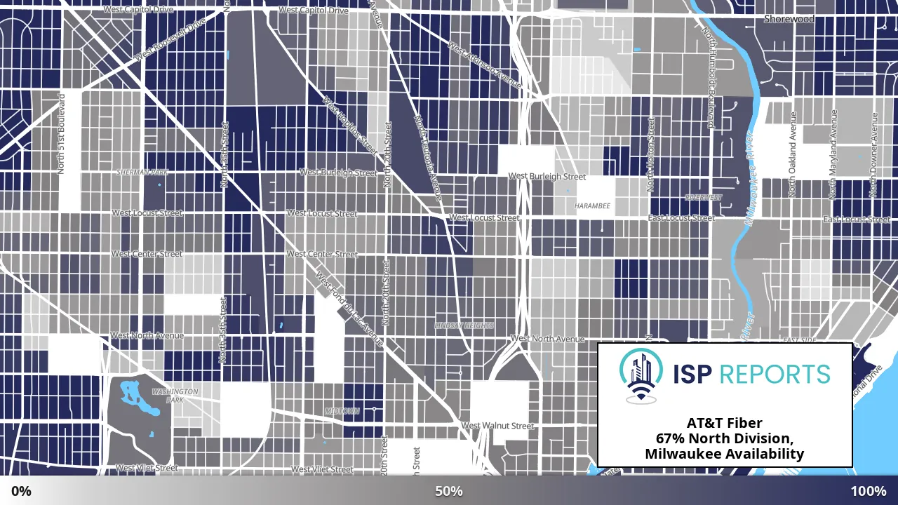 North Division, Milwaukee, WI map of internet availability