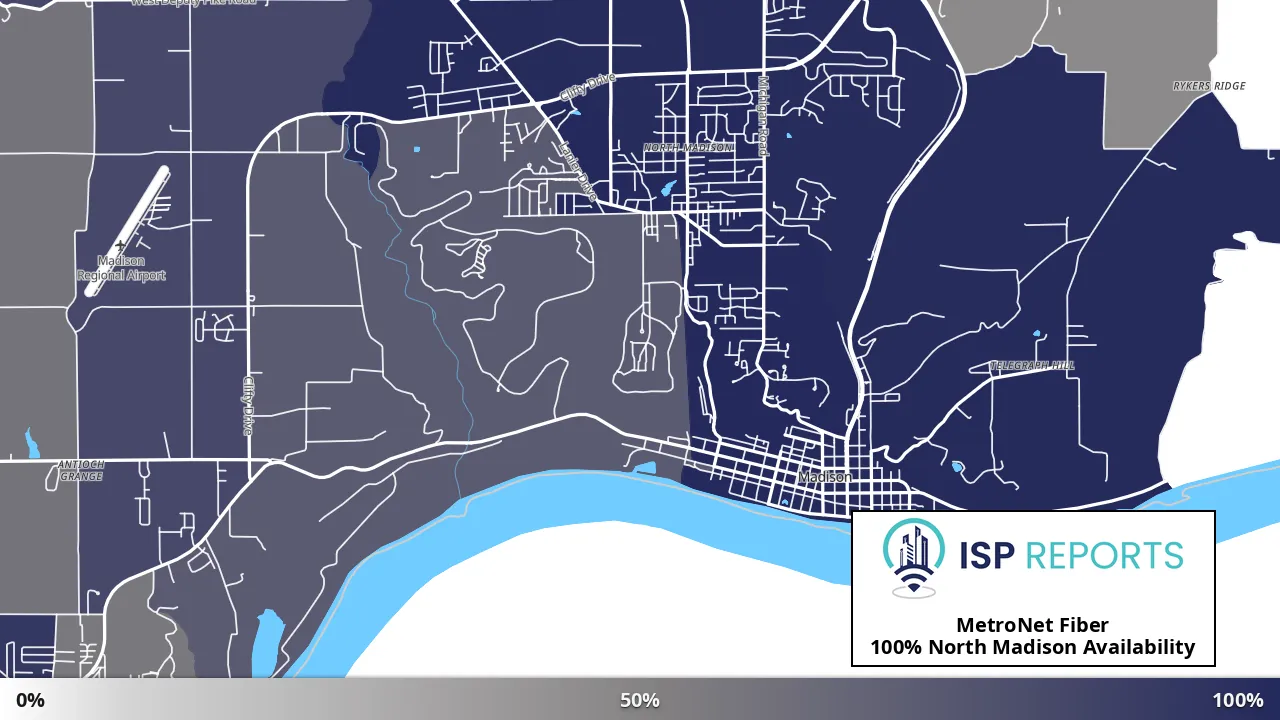 North Madison, IN map of internet availability