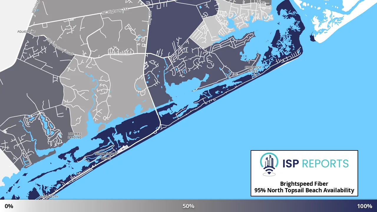 North Topsail Beach, NC map of internet availability