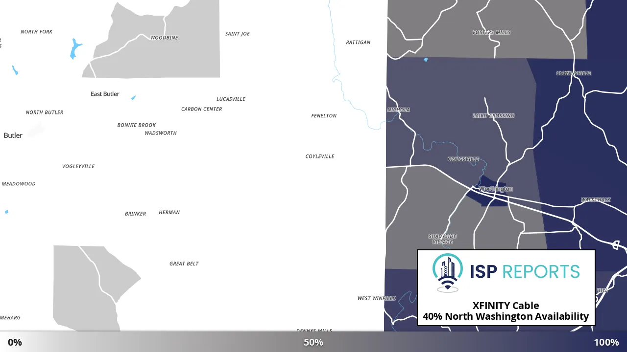 North Washington, PA map of internet availability
