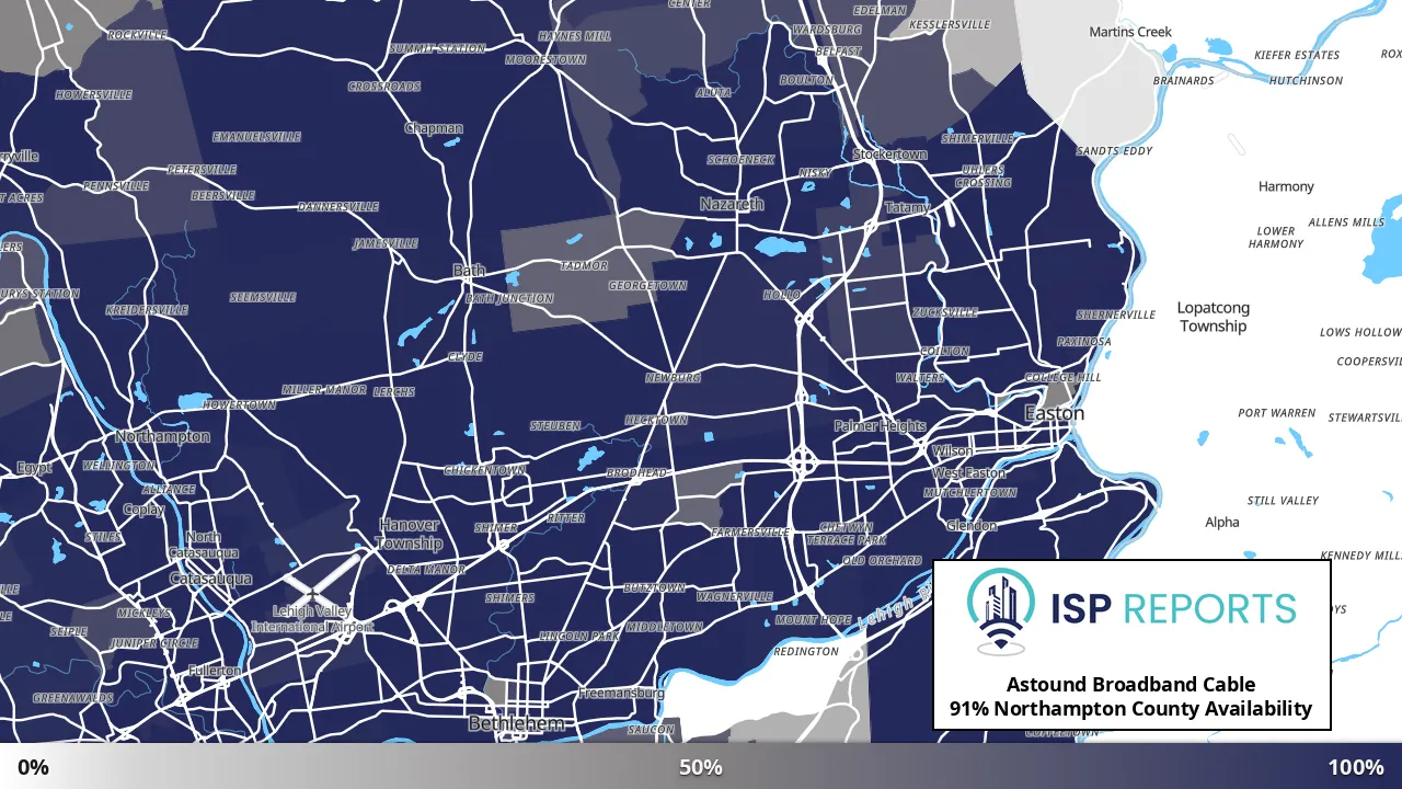 Northampton County, PA map of internet availability