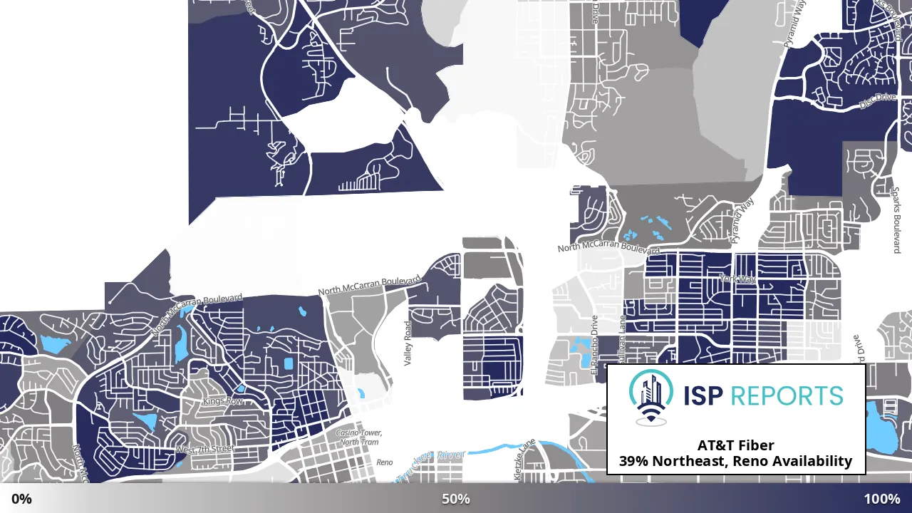 Northeast, Reno, NV map of internet availability