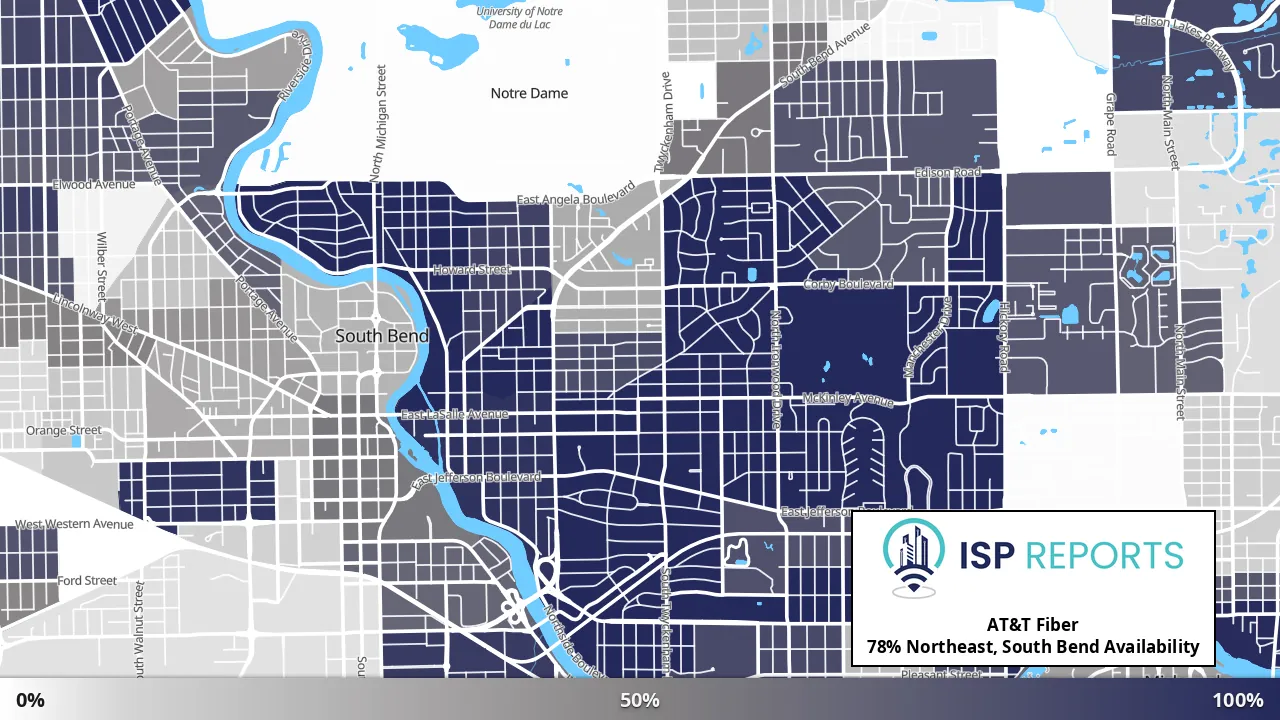 Northeast, South Bend, IN map of internet availability