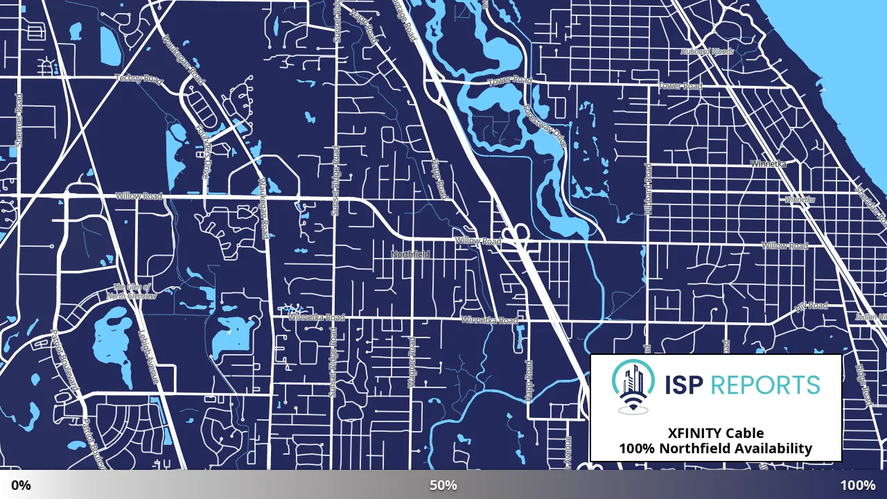Northfield, IL map of internet availability