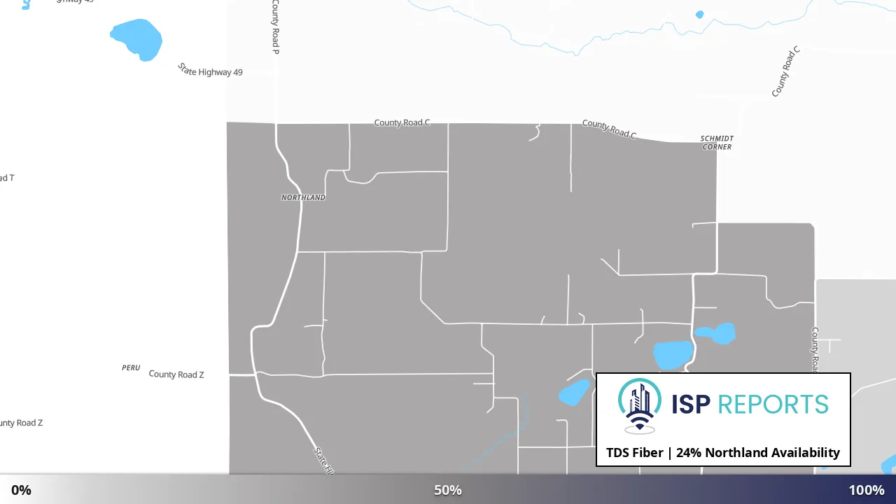 Northland, WI map of internet availability