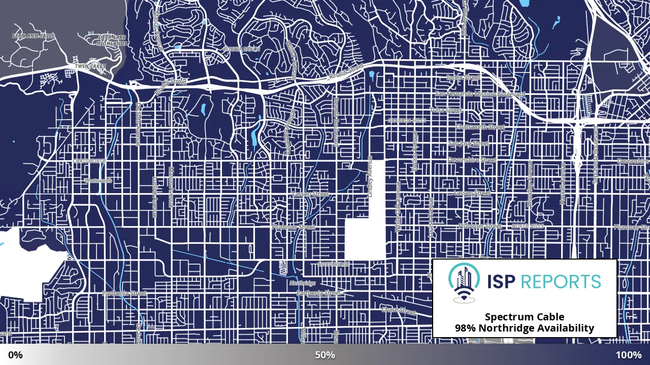 Northridge, CA map of internet availability