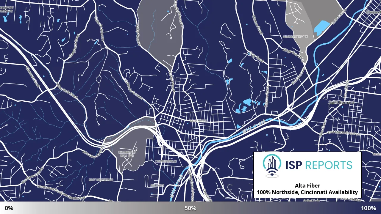 Northside, Cincinnati, OH map of internet availability