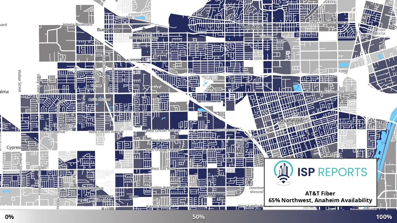 Northwest, Anaheim, CA map of internet availability