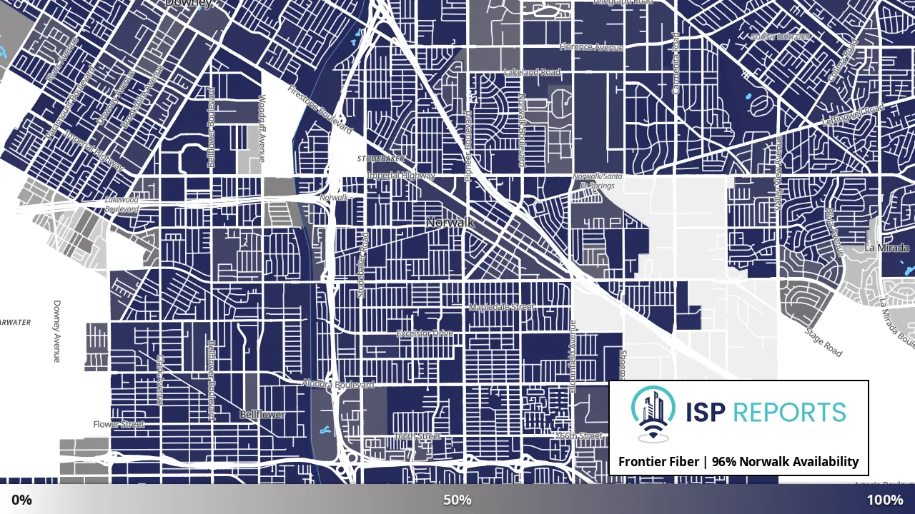 Norwalk, CA map of internet availability