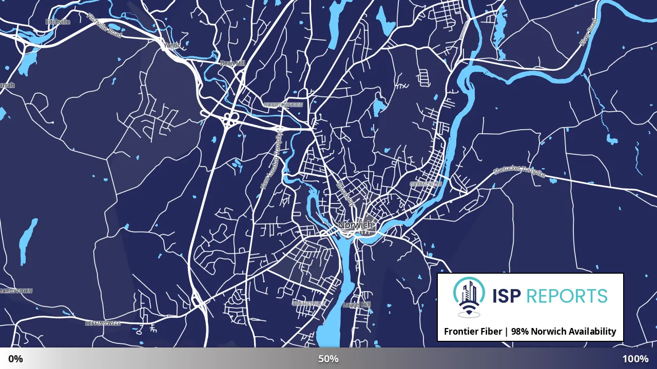 Norwich, CT map of internet availability