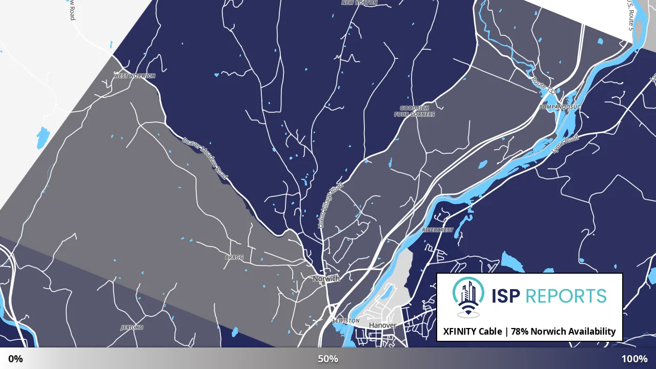Norwich, VT map of internet availability