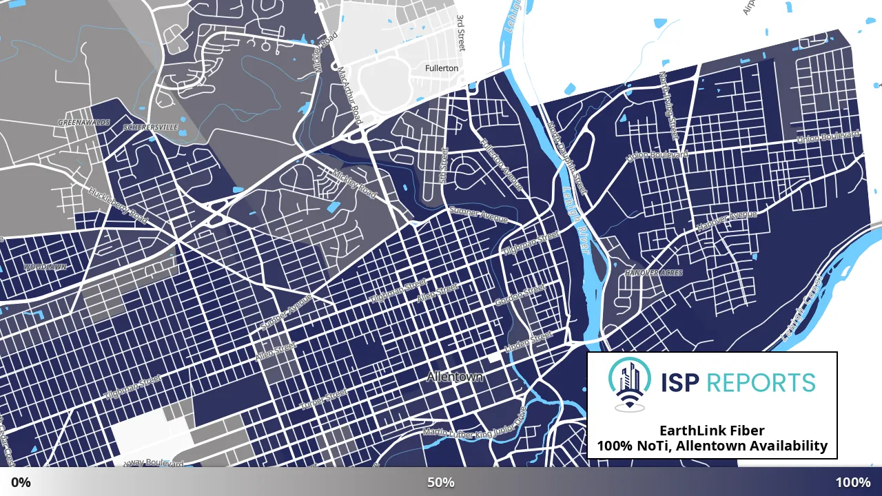 NoTi, Allentown, PA map of internet availability
