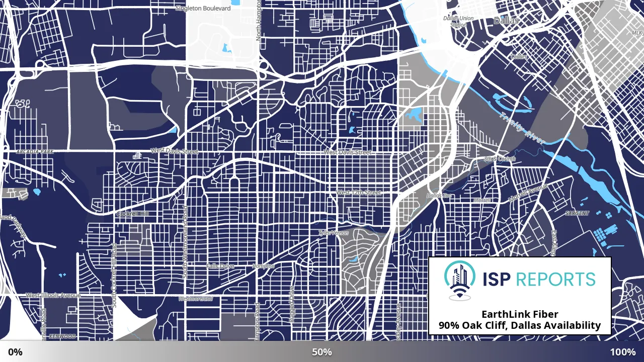 Oak Cliff, Dallas, TX map of internet availability