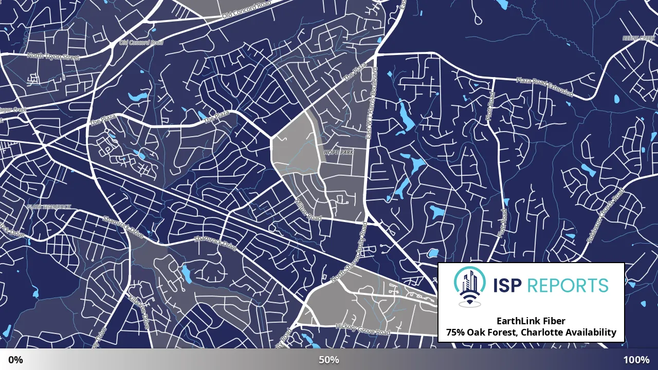 Oak Forest, Charlotte, NC map of internet availability