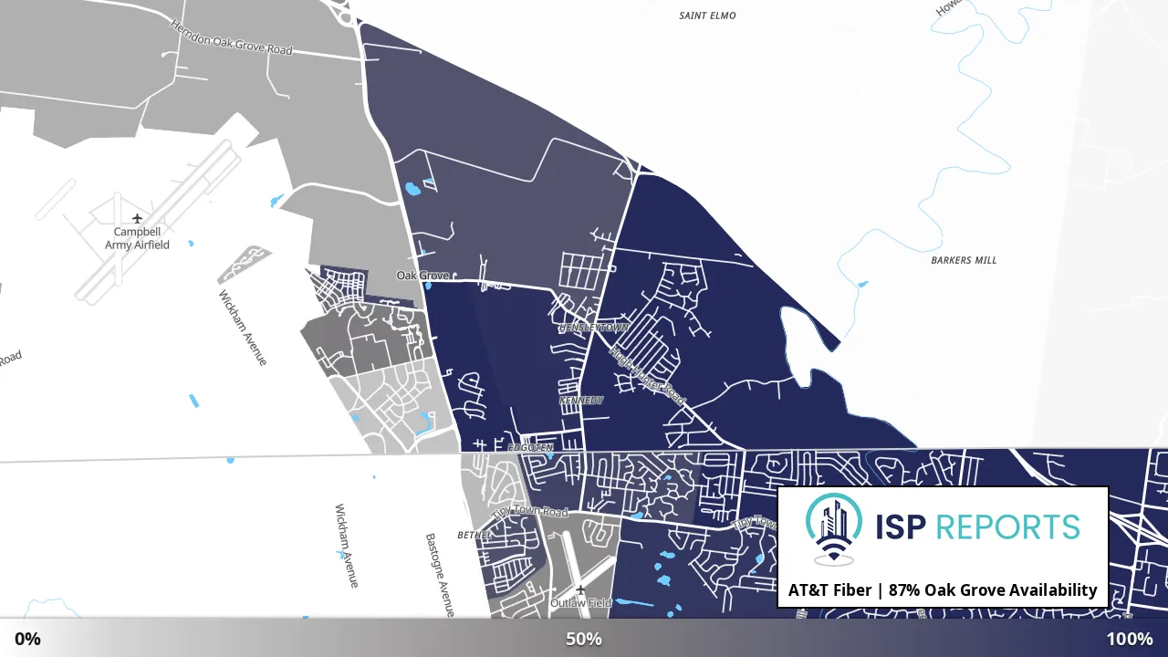 Oak Grove, KY map of internet availability
