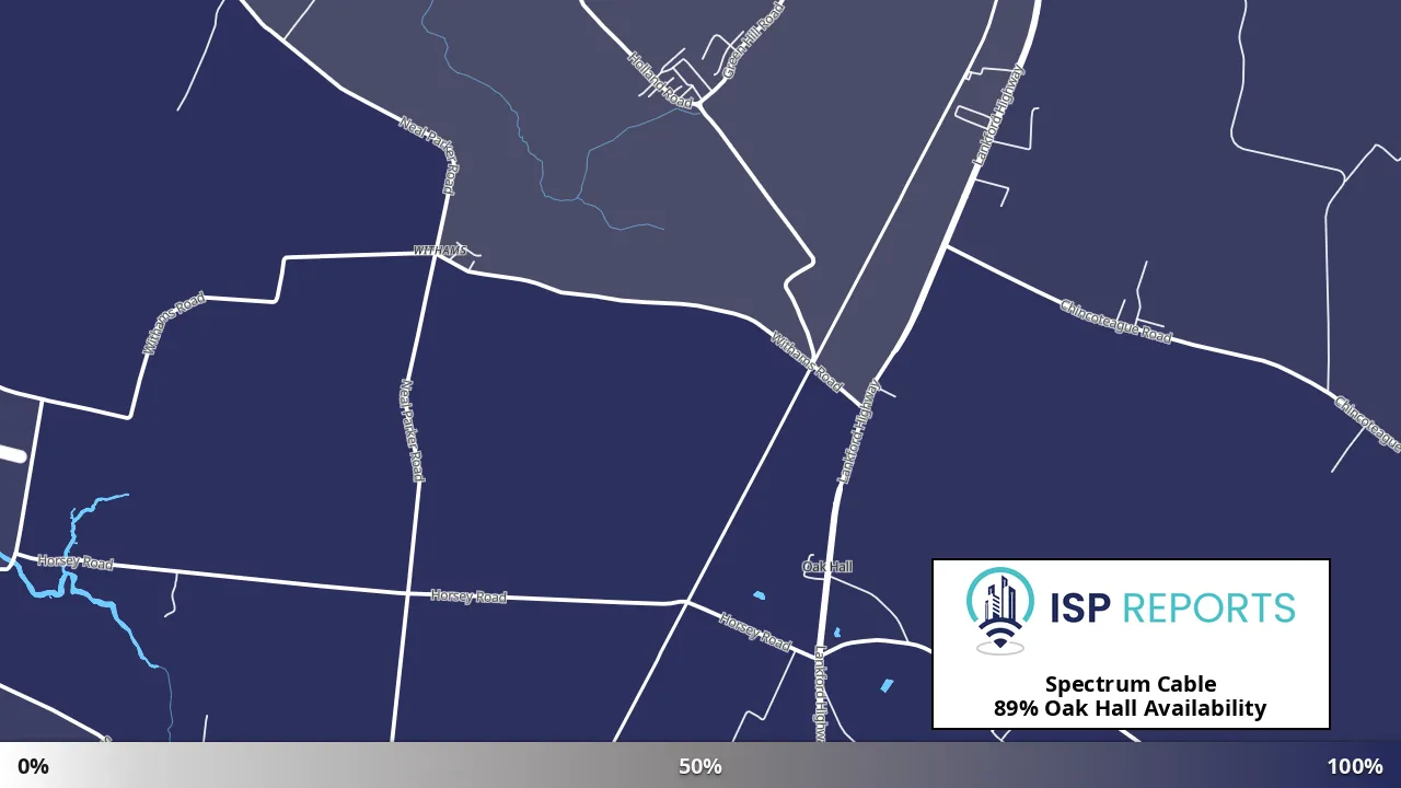Oak Hall, VA map of internet availability