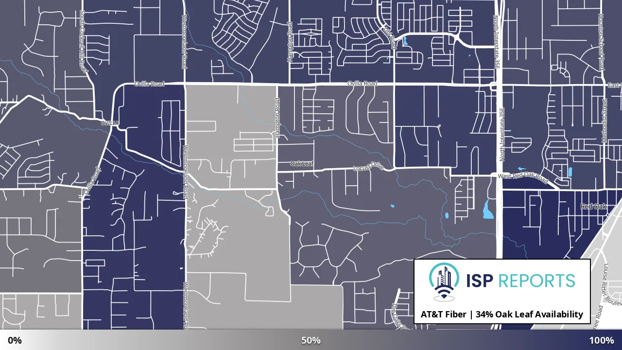 Oak Leaf, TX map of internet availability