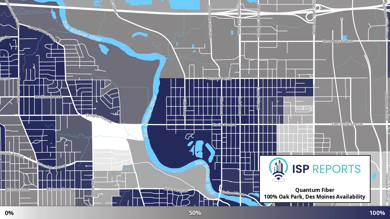Oak Park, Des Moines, IA map of internet availability