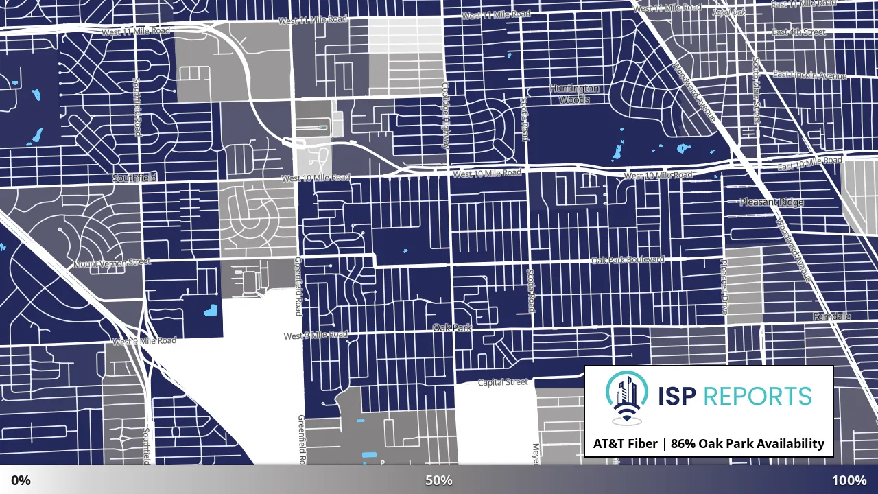 Oak Park, MI map of internet availability