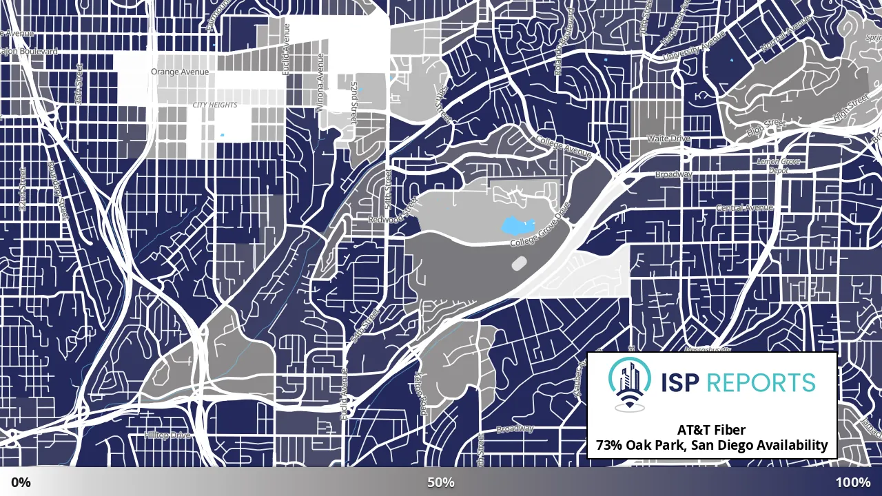 Oak Park, San Diego, CA map of internet availability