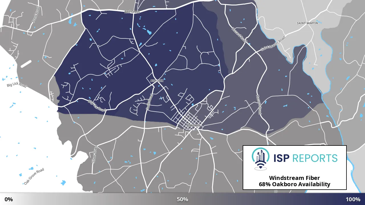 Oakboro, NC map of internet availability
