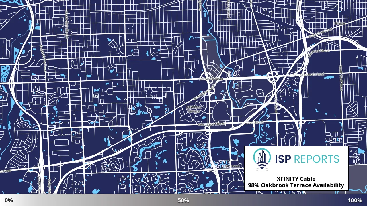 Oakbrook Terrace, IL map of internet availability