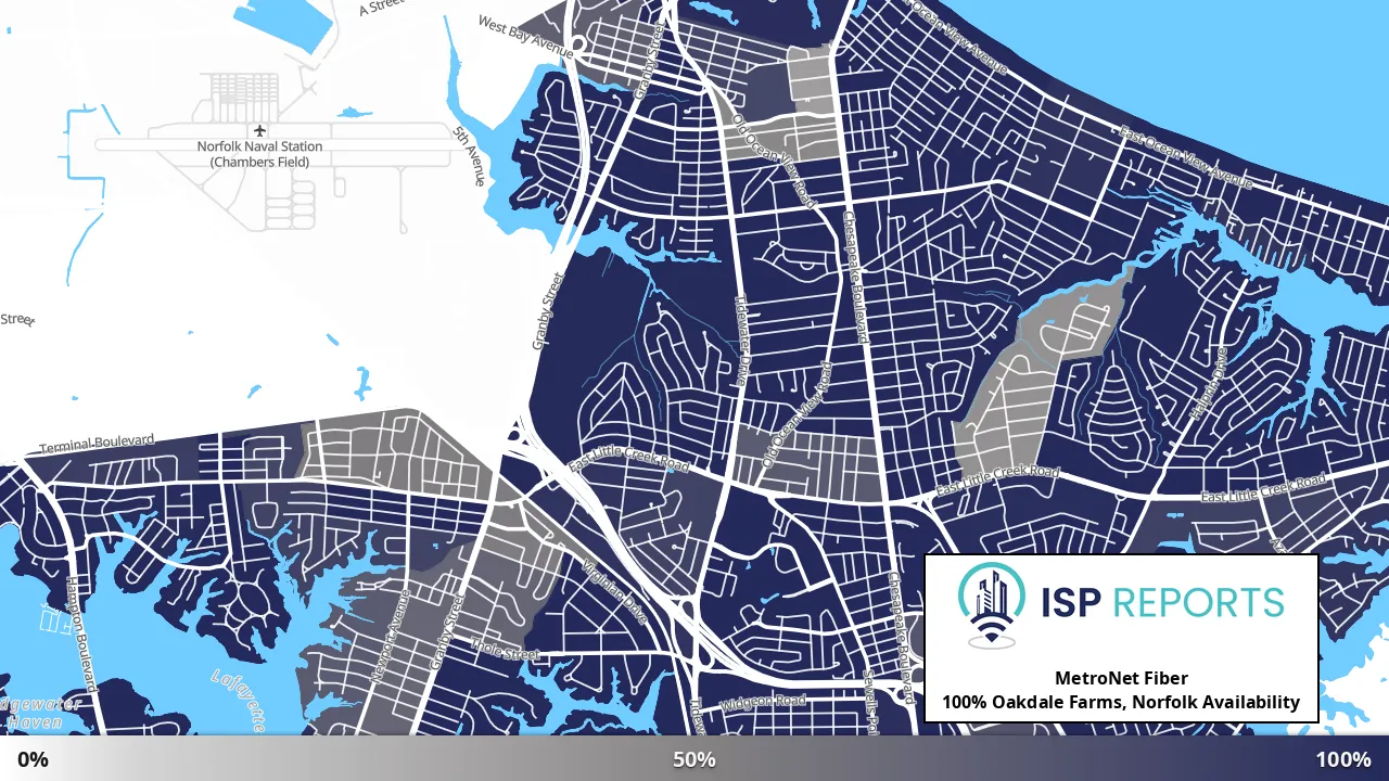 Oakdale Farms, Norfolk, VA map of internet availability