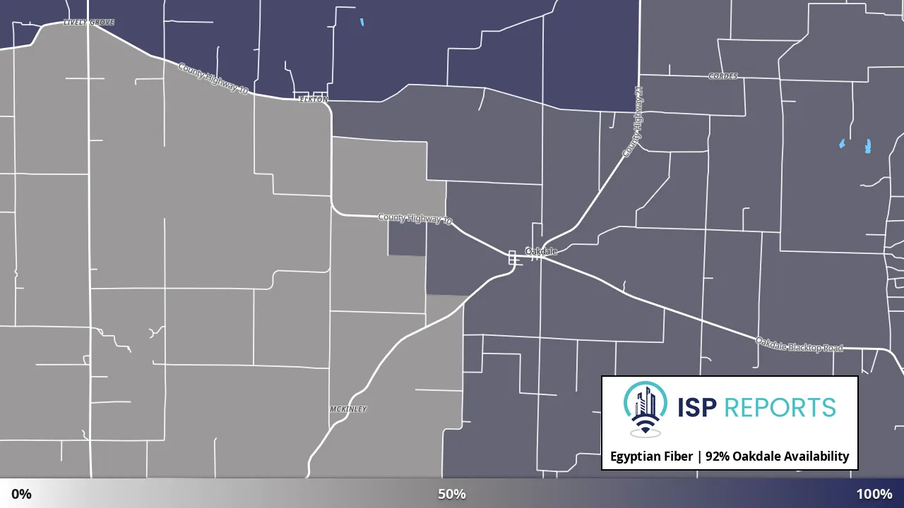 Oakdale, IL map of internet availability