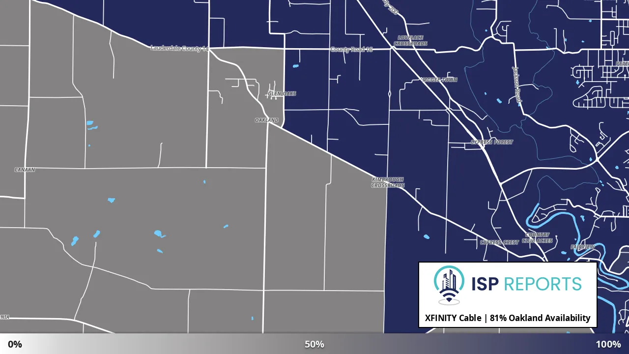 Oakland, AL map of internet availability