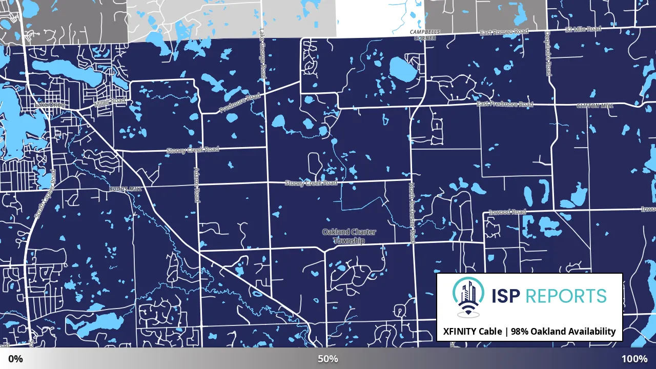 Oakland, MI map of internet availability