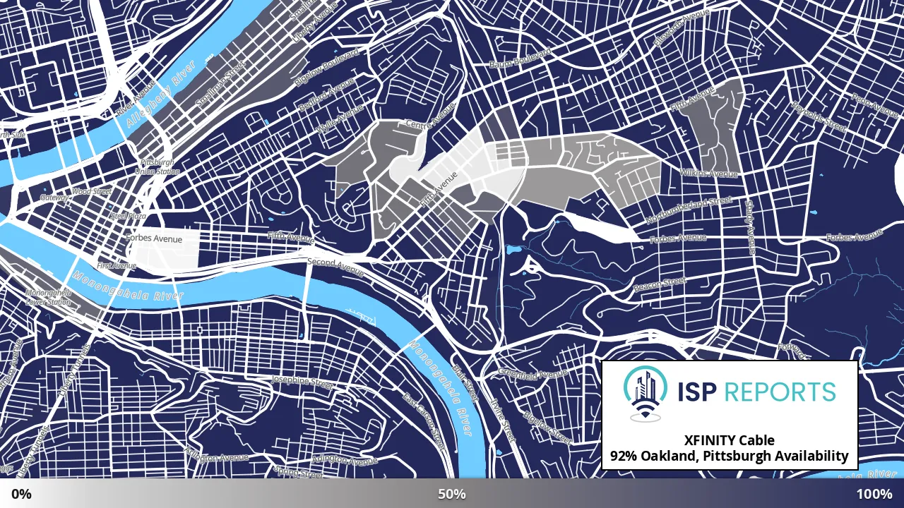Oakland, Pittsburgh, PA map of internet availability