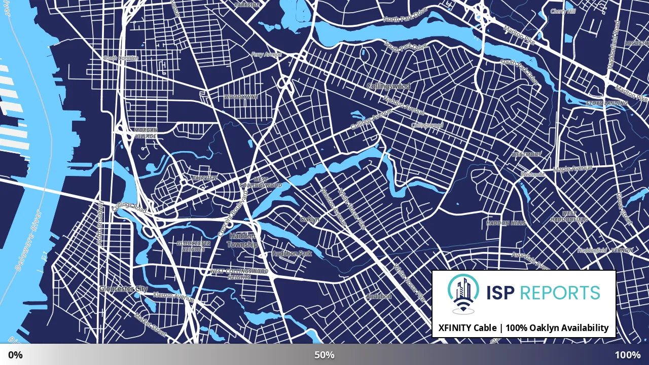 Oaklyn, NJ map of internet availability
