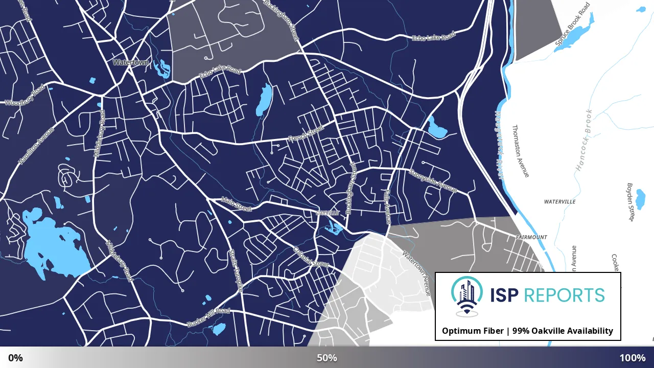 Oakville, CT map of internet availability