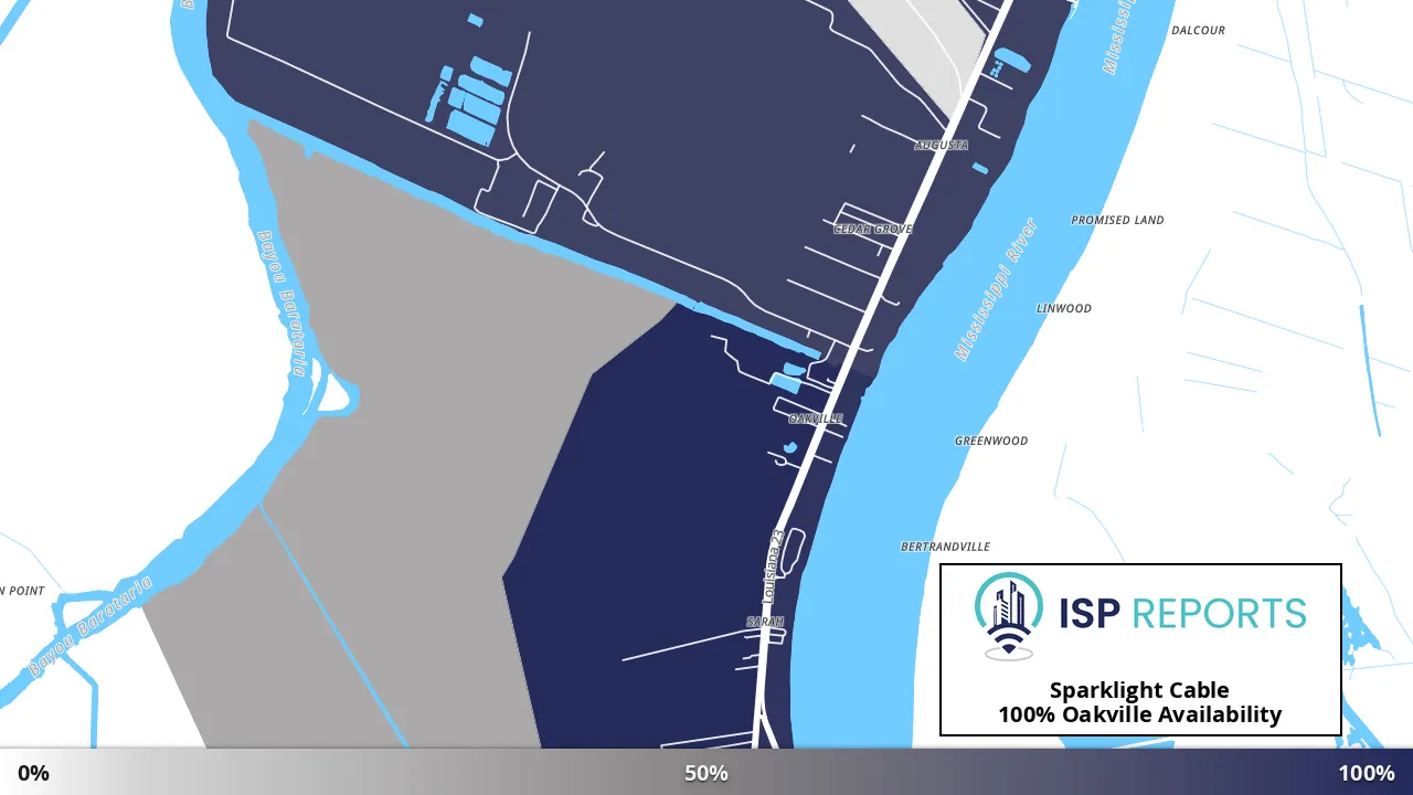 Oakville, LA map of internet availability