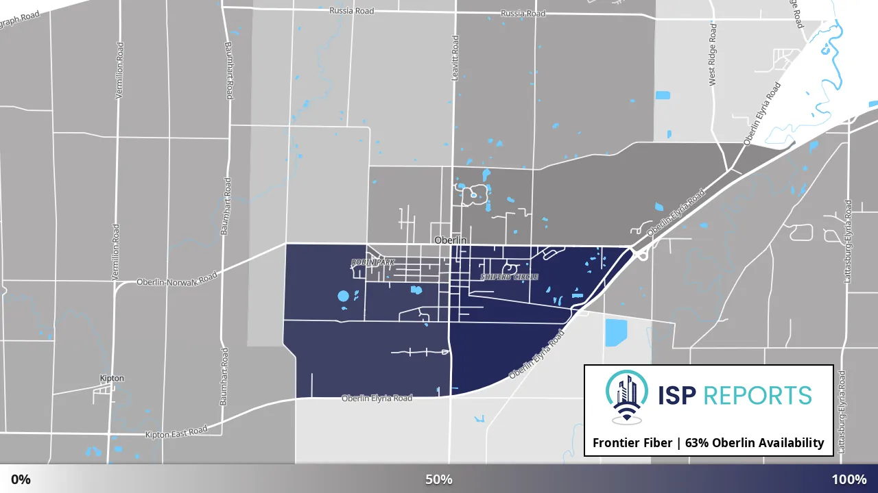 Oberlin, OH map of internet availability