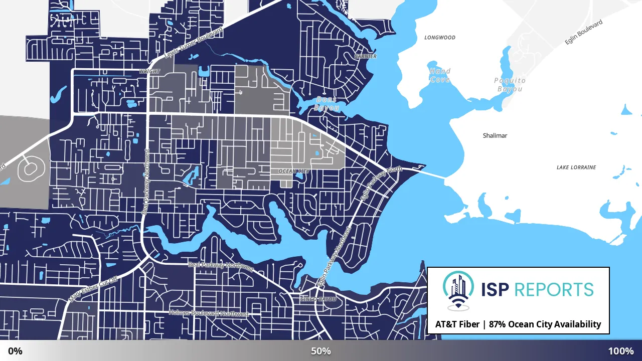 Ocean City, FL map of internet availability