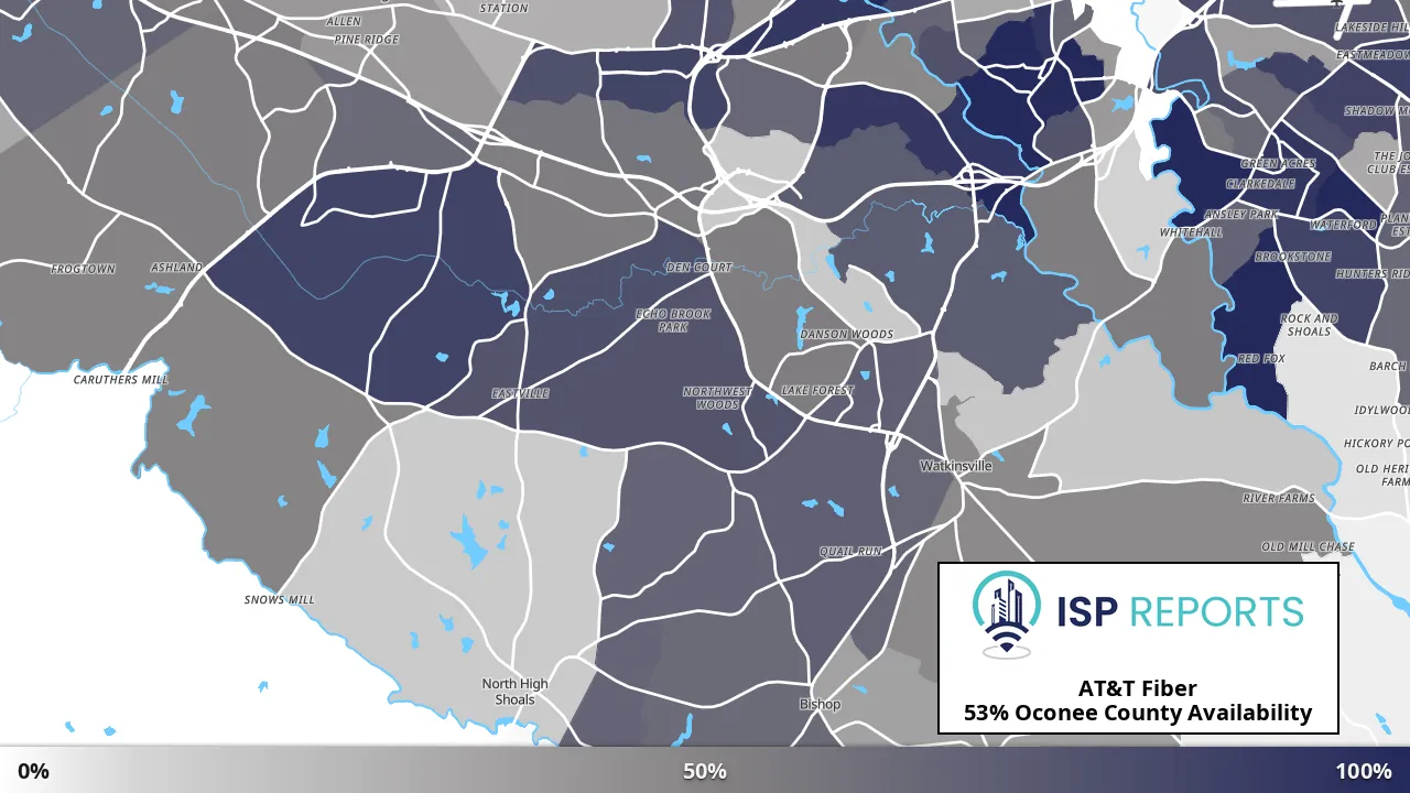 Oconee County, GA map of internet availability