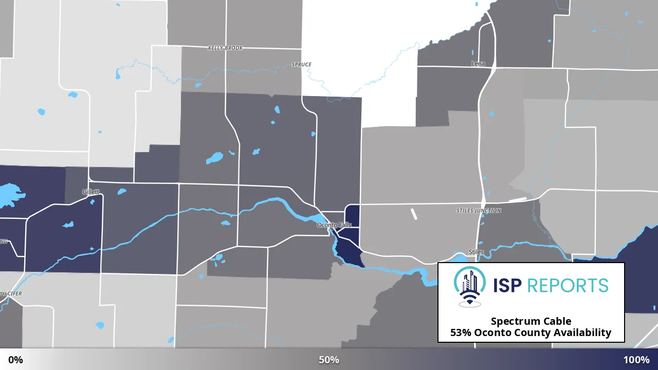 Oconto County, WI map of internet availability