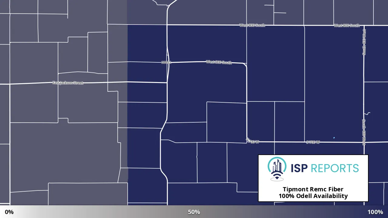 Odell, IN map of internet availability